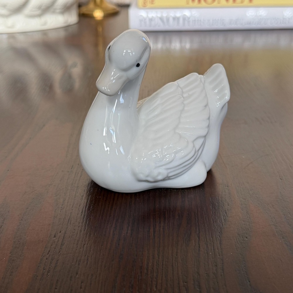 Vintage White Ceramic Duck Goose Figurine, Shelf Decor